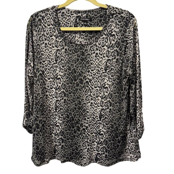 Roz & Ali Womens Leopard Print Blouse Sz XL Polyester Spandex - Picture 5 of 11